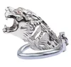 Stainless Steel Male Chastity Device for Long-Term Wear Tiger Head Modeling Penis Lock Restraint Cock Cage Sex Toys for Men