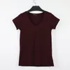 Solidna wysoka jakość V-Neck Candy Color Bawełna Podstawowa T -Shirt Kobiety Zwykła Prosta Trójka Trendu dla Kobiet Krótki Rękaw TREND TREND