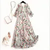 Evening dress Yousef aljasmi Burnt lace commuter waist print V-neck dress Bohemian Dresses Ankle-Length Long Sleeve Print