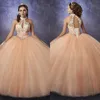 2020 wysokiej szyi Quinceanera Sukienki Zroszony Kryształ Koronki Powrót Corset Ball Suknia Bal Graduation Dress Sweet 15 Party Dress