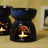 Unique Dark Blue Reactive Glaze Ceramic Fragrance Lamps Essential Oil Burner Pierced Leaves Design Wax Melts Aromatherapy Tealight Diffuser