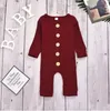 Baby tjejer kläder spädbarn solida knappar rompers huvudband nyfödd långärmad jumpsuits bomull bodysuits byxor onesies klättra kläder b6483