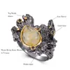 Moda-Amazing Goldfish design anel hiperbólico jóias arma preta água melão pedra marrom Irrecgular grandes anéis grandes