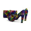 Chaussures de mariage de mariée à talons épais multicolores faites à la main avec pochette femmes chaussures de soirée de bal avec sac assorti