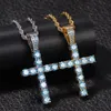 Light Blue Diamond Cross Pendants Necklace Jewelry Platinum Plated Men Women Lover Gift Couple Religious Jewelry254w