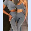 Dünne Sport Set Frauen Weiß Lila Zwei 2 Stück Crop Top Bh Hohe Taille Leggings Sportsuit Workout Outfit Fitness Gym yoga Sets T200615