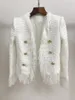 Nieuwe casual stijl topkwaliteit origineel ontwerp dames tweed korte jas blazer double-breasted ruwe rand kwastje jas uitloper