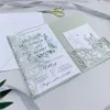 Zarif Gümüş Tri-Fold Lazer Kesim Düğün Davetleri, Göbek Bantlı Kişisel Lazer Kesim Cep ve RSVP Kart
