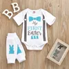 Kids Easter Romper Mina första påskbrev Skriv ut Rompers + Kanin Legging 2st / Set Infant Boys Easter Outfit