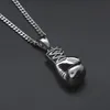 Mens Hip Hop Necklace Jewelry Stainless Steel Boxing Gloves Pendant Necklace With 60cm Gold Cuban Chain243F