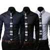 Hommes Chemises Nouveautés Arrivées Slim Fit Homme Chemise Solide Manches longue Manches Britannique Style Bureau Coton Chemise Homme Mode Nouveau 2019