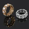 18K Gold & White Gold Full CZ Cubic Zirconia Cluster Tennis Iced Out Rings Baguetee Bling Diamond Hip Hop Rapper Jewelry Gifts for235F