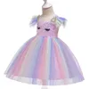 Al por menor niños diseñador vestido chicas lentejuelas arco iris mangas volando plisado pettiskirt princesa vestido bebé niña traje cosplay boutique 50% de descuento