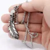 Hot Sale Skull Head Feather Pendants Necklaces Vintage Stainless Steel Necklace Men Jewelry Party pop jewelry