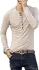 Mens Blusa revela moda Casual Magro T camisa Henley shirt Mens Sólidos roupa cor preta cáqui