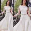 White Jumpsuit Evening Dresses with Long Sleeve Sheer Neck Dubai Arabic Evening Gown Party Pants abiye formal dress