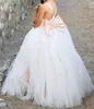 Vestido de Daminha Coral Girls Pageant Gäster med Beaded Big Bow Long Flower Girl Dresses For Wedding Children Baby Formal Wear