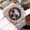 New Royal 26568PM Two Tone PVD Rose Gold Black Inner Gray Texture Dial VK Quartz Chronograph Mens Watch Gray Rubber Timezonewatch 273z