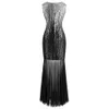 Angelfashions femmes classique argent noir paillettes Transparent Tulle Maxi gaine Cocktail robe de soirée Vintage fête 4582551495