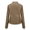 Мода Faux женщин кожаные куртки шерсти Стенд воротник с длинным рукавом Мотоцикл Байкер Outwear PU полупальто