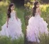 Kryształy Ruffles Organza Flower Girl Dresses New Reseless Ball Suknia First Communion Dress Girl Pageant Dresses Custom Size