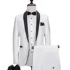 New White Men Suits Wedding Groom Tuxedos (Jacket+Pants) Slim Fit Groomsman Suits Best Man Blazer Prom Wear 446