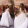 رومانسية Lussanobridal فساتين الزفاف شير عنق طويل الأكمام الرباط أثواب الزفاف زر العودة بوهو زائد حجم فستان الزفاف فستان دي نوفيا