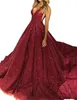 2020 Sparkly Rose Gold Silver Cekinowe Suknie Wieczorowe Głębokie V Neck Dark Red Cekiny Backless Piętro Długość Prom Suknie Specjalne okazje Suknie