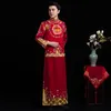 Erkek kırmızı cheongsam Oryantal Erkek tang suit stil kostüm damat elbise vestido geleneksel Çin giyim erkekler için etnik düğün Qi pao