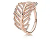 Rose Gold Glitter Light Feather Ring Women Hollow lämnar retro Bröllopsfingerföremål med originallåda för PAN W163330W