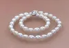 Hand knotted genuine 8-9mm white oval cultured freshwater pearl necklace 18" fashion jewelry