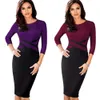 Nice-forever Vintage Elegant Contrast Color Patchwork Wear to Work vestidos Business Party Office Women Bodycon Dress B463