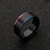 Update Rainbow Gold Side Brush Ring Band Black Stainless Steel Wedding Rings Fashion Jewelry for Women Men Gift