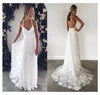 Romantische Spaghetti-Riemen Criss Cross Open Back Spitze Hochzeitskleid Elegant Country Style Strand Boho Bohemian Bridal Wear mit Sweep Zug