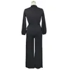 Women One Piece Jumpsuits Bandage Long Sleeve V-neck Wide Leg Pants Rompers Lady Sexy Jumpsuit Loose