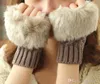 NEW Women Girl Knitted Faux Rabbit Fur gloves Mittens Winter Arm Length Warmer outdoor Fingerless Gloves colorful XMAS Party Favor 200pcs