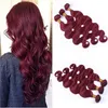 # 99j wijn rood menselijk haar extensions lichaam wave maagdelijke braziliaanse bordeaux menselijk haar weefsel bundels groothandel body wave 3pcs lot dubbele wankels