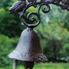 Cast Iron Welcome Dinner Bell Decorative 6 Birds on Branch Wall Mounted Brown Hanging Garden Porch Patio Gate Handbell Door Retro Vintage Antique Ornament