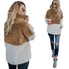 Fashion-MN Vinter Kvinnors 1/4 Zipper Sherpa Sticka Soft Fleece Pullover ColorBlock Sweater Outwear Coat Kangaroo Fickor