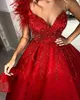 ASO EBI 2020 árabe rojo cuello transparente encaje de encaje con cuentas de baile de baile sexy barato de fiesta formal barata vestidos de recepción zj227