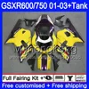 Lila Gul Topp + Tank för Suzuki GSXR 600 750 GSXR-750 GSXR600 2001 2002 2003 294HM.63 GSX R750 R600 K1 GSX-R600 GSXR750 01 02 03 FAIRING