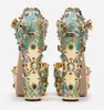 2023 sandals Ladies diamond Pearl embroider 14CM Chunky high heel SANDALS 3CM flatform open peep-toes European American palace SHOES size 35-43 blue brown