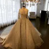 2019 New Luxury vestido de Baile Vestidos de Casamento Jewel Pescoço Mangas Compridas Vestidos De Noiva Sweep Trem Frisado Vestido De Noiva Com Trem Destacável