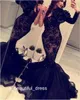 Arabiska Indien Formella Mermaid Aftonklänningar med en långärmad Svart spets Organza Kristaller Backless Prom Dress
