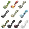 Smoking pipes beautiful glow in the dark and printed silicone bubbler with glass bowl spoon shape 7 word hand pipe