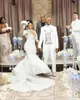 2019 plus size zeemeermin trouwjurken kralen kristal kant geappliceerd rechtbank trein bescheiden trouwjurk lange mouwen Afrikaanse bruidsjurken