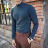 Moda-2019 Cachemira de alta calidad Invierno Grueso Suéter cálido Hombres Cuello alto Suéteres para hombres Suéter ajustado Hombres Prendas de punto Doble cuello