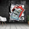 Wand-Kunstdrucke, Poster, sexy rote Lippen, US-Dollar-Geld, moderne Leinwandgemälde für Wohnzimmer, Heimbüro, Dekor, ungerahmt