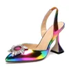 Hot Sale-2020 shoes fashion rainbow Sexy Diamond Crystal sun flower pointed toe High Heel Sandals Dress Shoes . LX-005