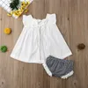 Nyfödda Baby Girls Princess Outfits Sommar Bomull Kläder Ruffles Fly Sleeve T-shirt Pläd Elastic Waist Shorts 2st Sats 0-24m